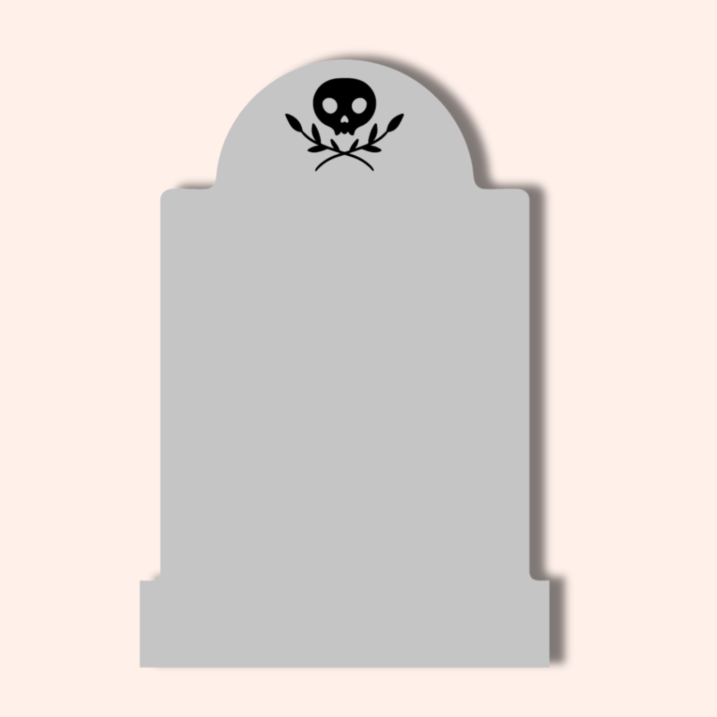 Mini Memento Mori Sticky Notes shaped like a tombstone, featuring a black skull and laurel icon at the top of the 3x2 note.