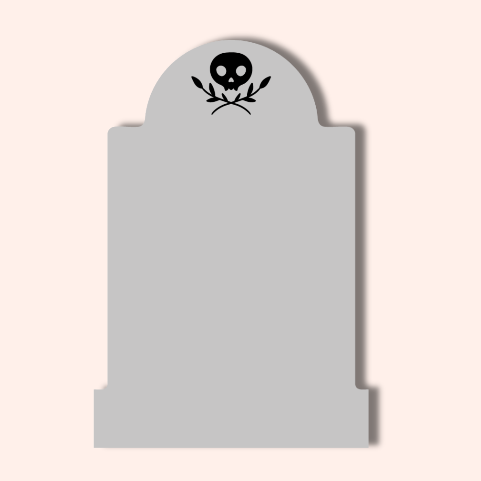 Mini Memento Mori Sticky Notes shaped like a tombstone, featuring a black skull and laurel icon at the top of the 3x2 note.