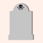 Mini Memento Mori Sticky Notes shaped like a tombstone, featuring a black skull and laurel icon at the top of the 3x2 note.